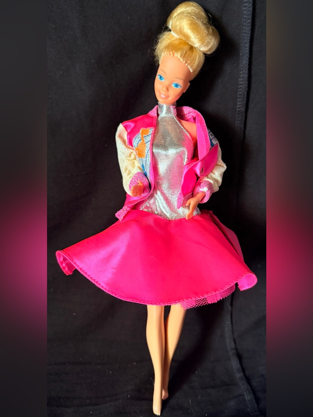 vintage barbie) Kids Hot Pink Satin Skirt & Metallic Jacket Set